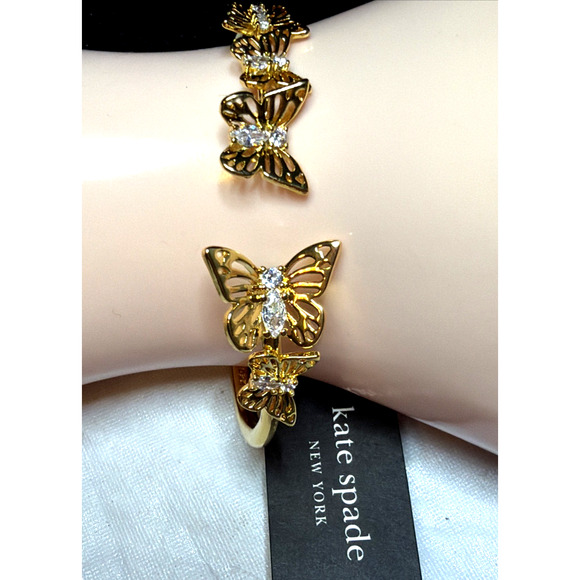 Kate Spade New York Gold Butterfly Hinge Bracelet NWT Bangle Crystal Accents New - Picture 2 of 8